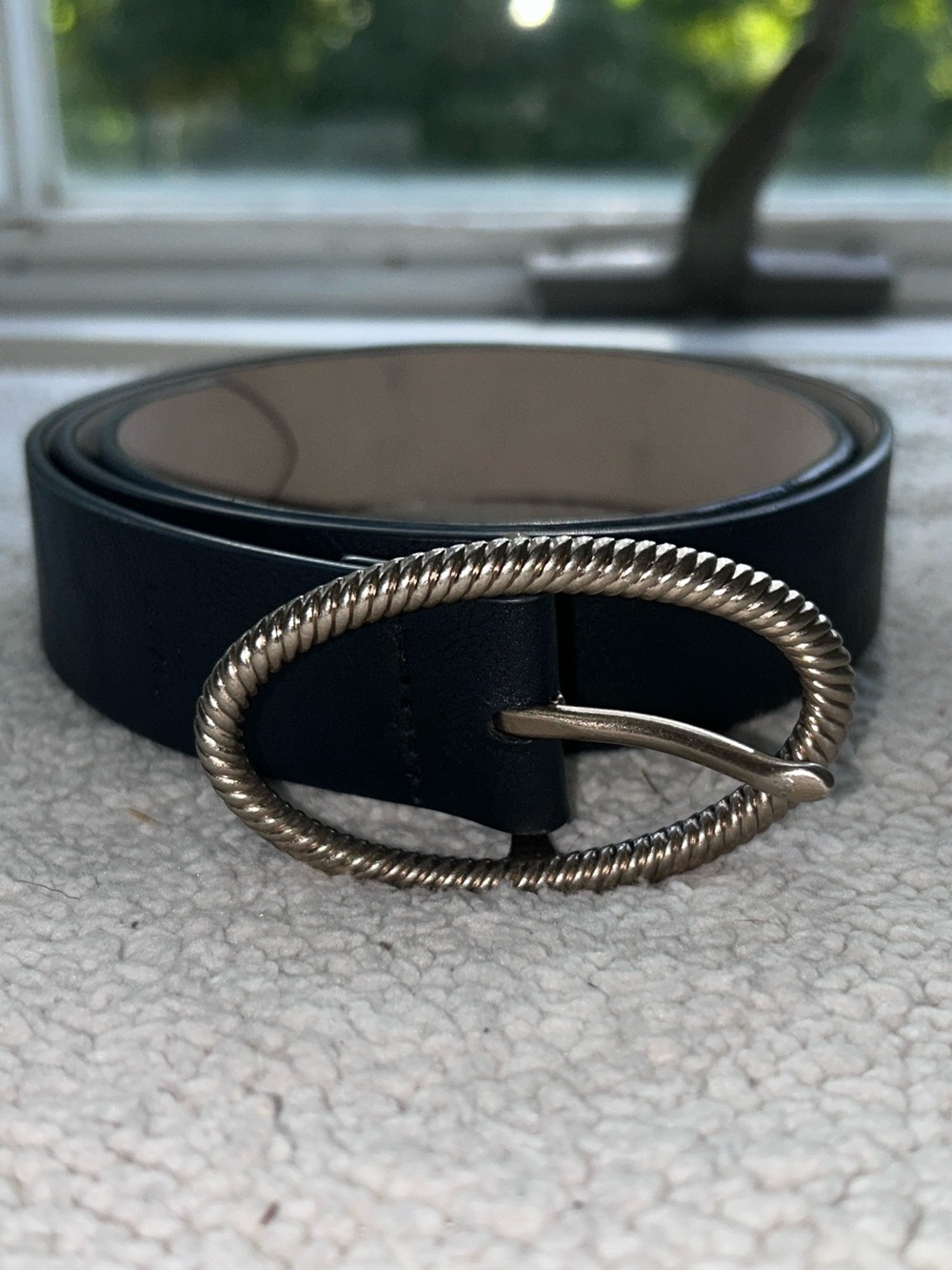 Levi’s Black Faux Leather Belt Silver Oval Rope Buckle Size S